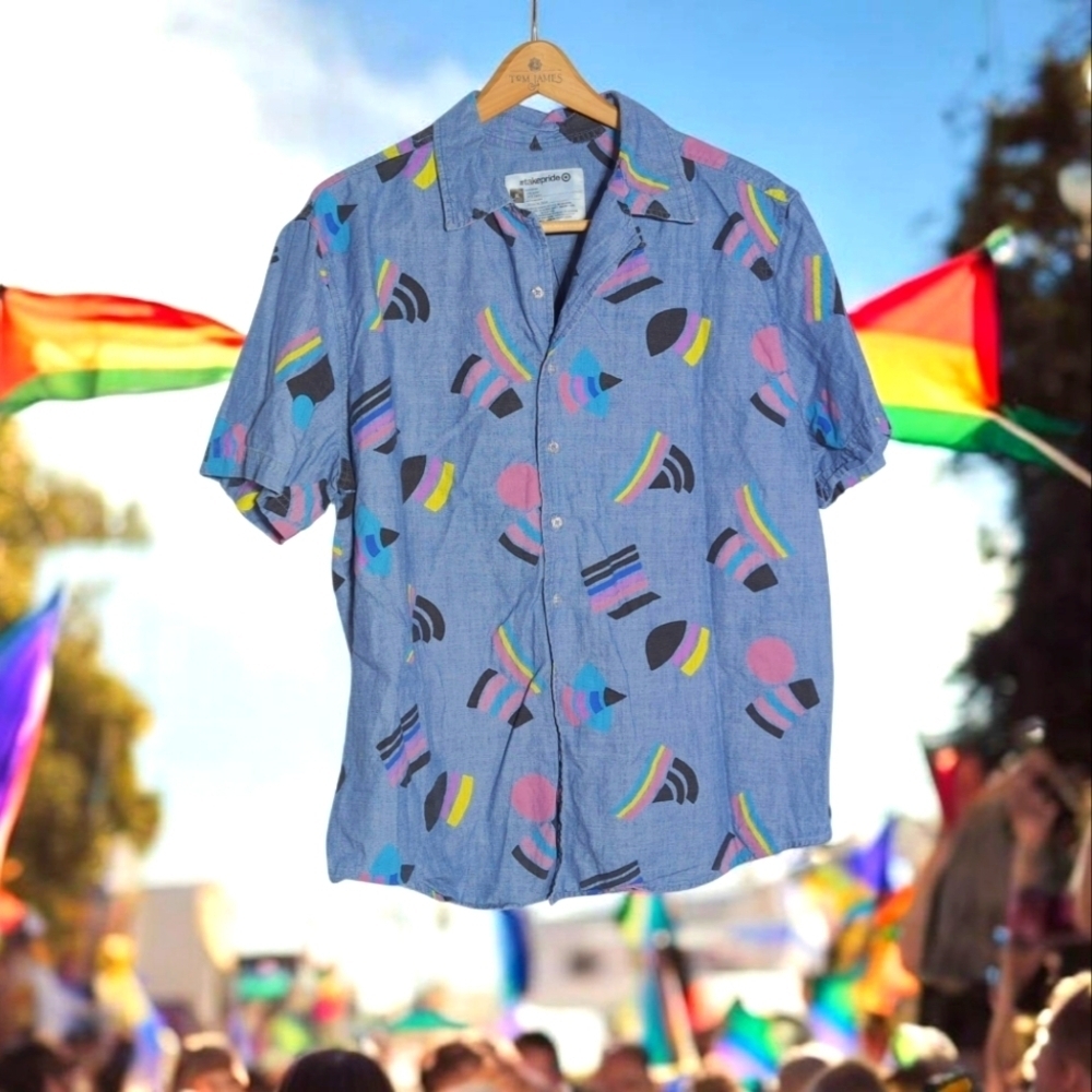 Rainbow Patterned Men's Shirt # Takepride Take Pride Sz XL Cotton